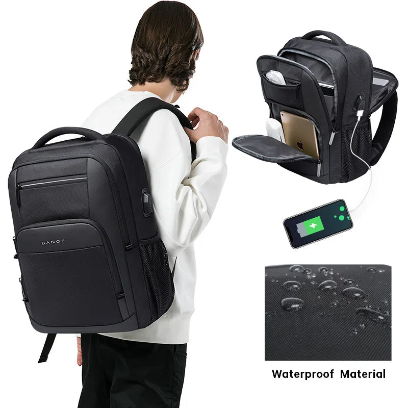 Stijlvolle Heren Laptop Rugzak – Business & School Backpack met USB‑Poort