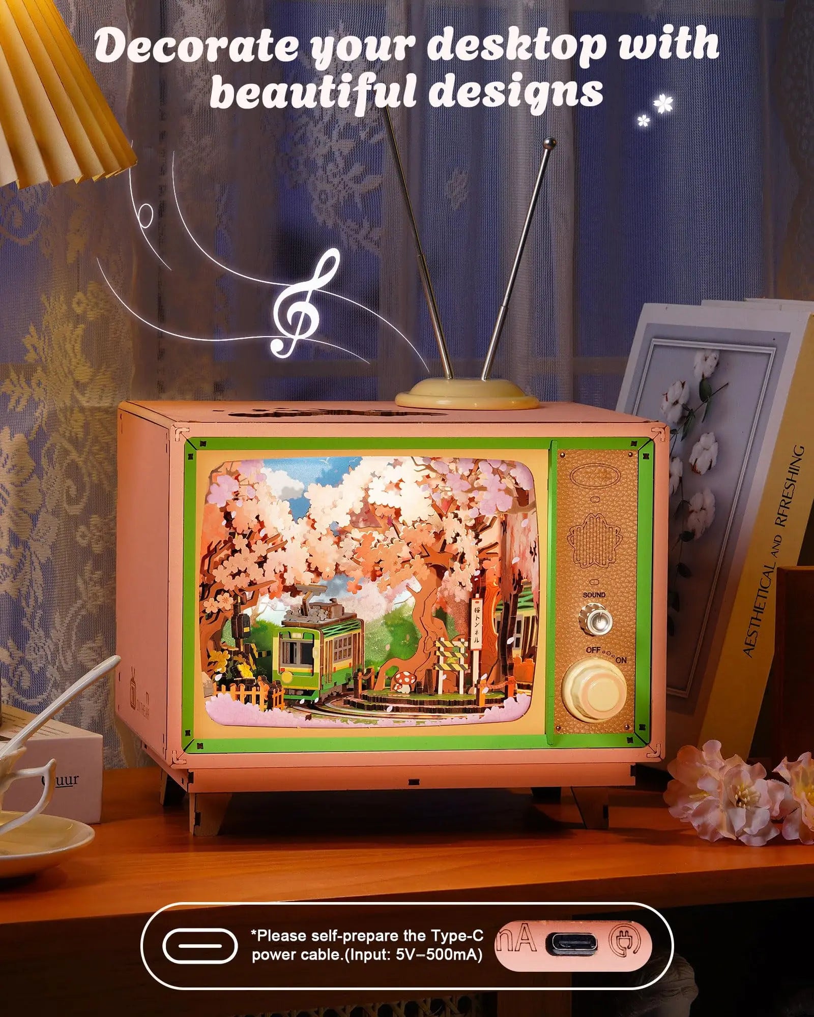 3D Houten Muziekdoos Sakura – DIY Puzzel met LED Licht – Creatief Knutselpakket voor Kinderen en Volwassenen