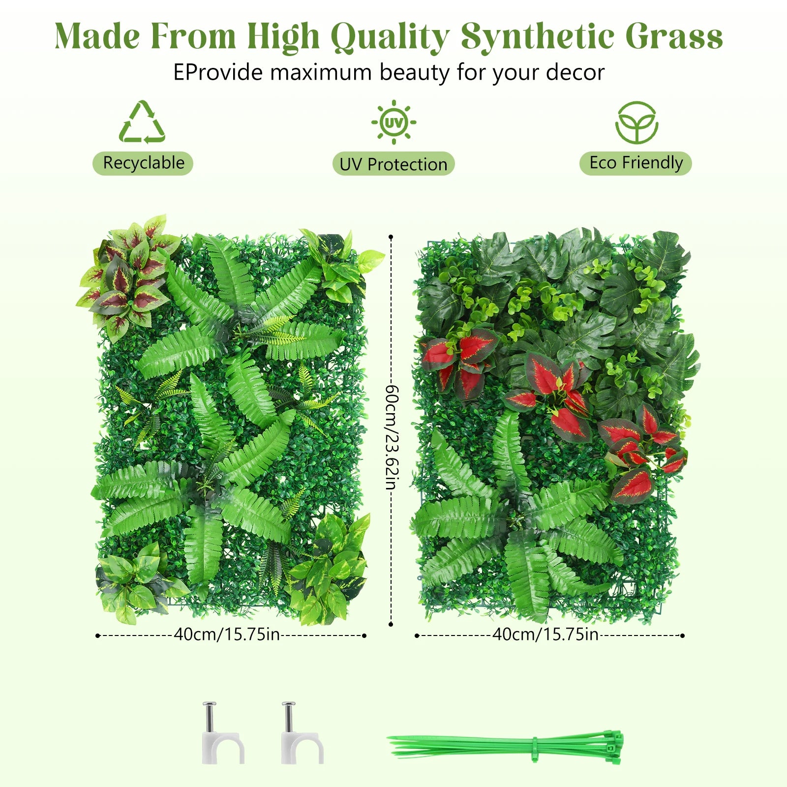 Kunstplant Muur Set 2 Stuks 60x40 cm – Groene Wanddecoratie met Gras en Bloemen voor Binnen & Buiten