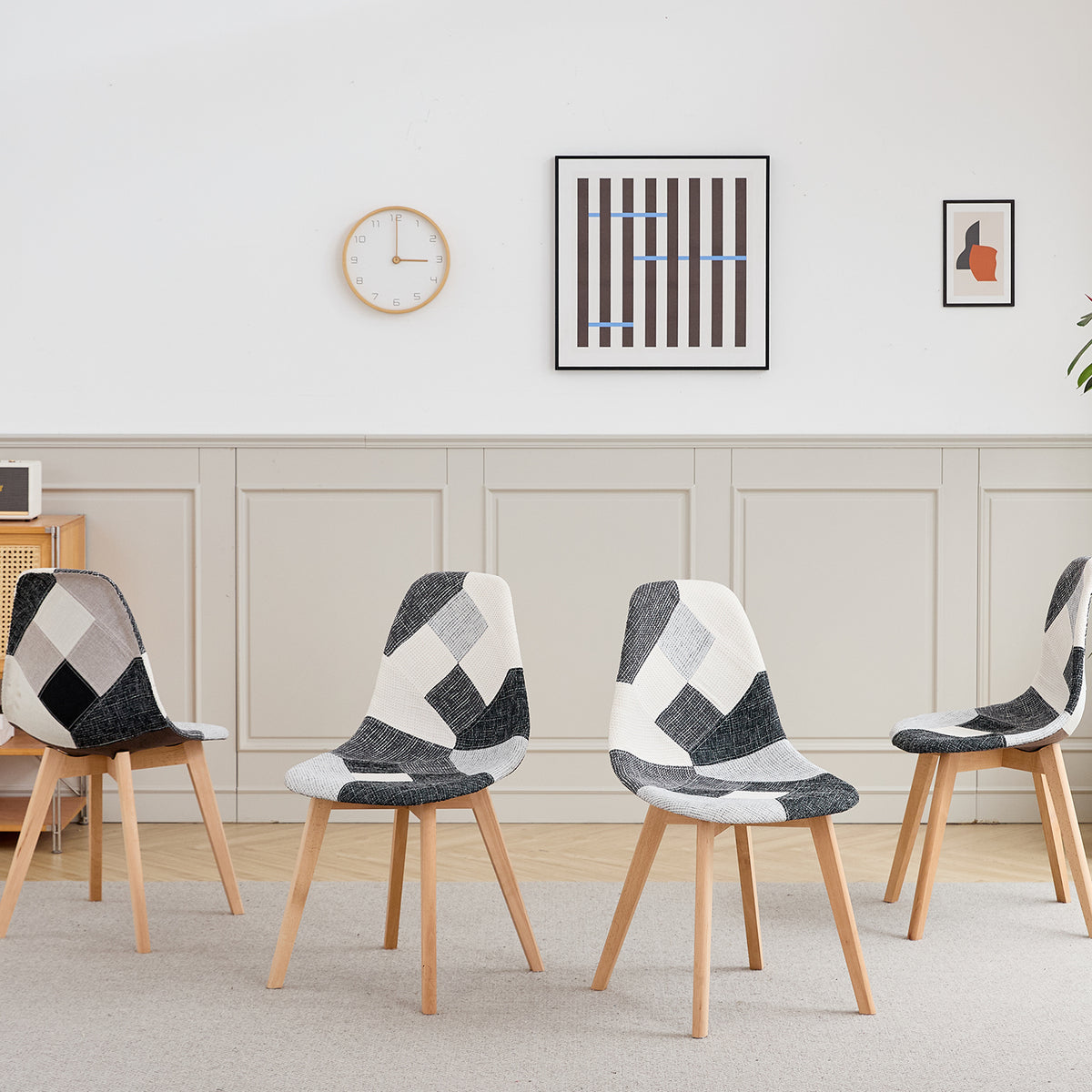 Set van 4 Nordic Patchwork Eetkamerstoelen – Moderne Comfortabele Stoelen voor Keuken en Woonkamer