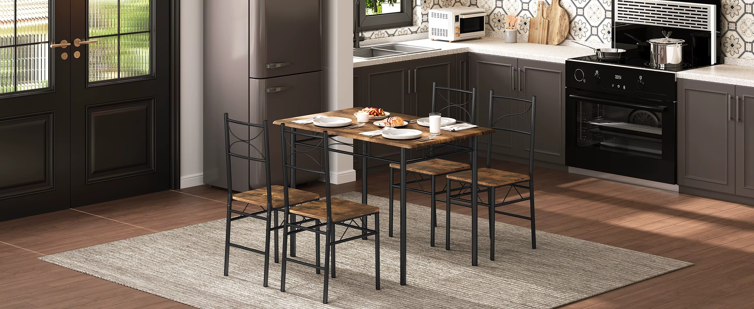 Eettafel Set voor 4 Personen – Rechthoekige Tafel met 4 Stoelen