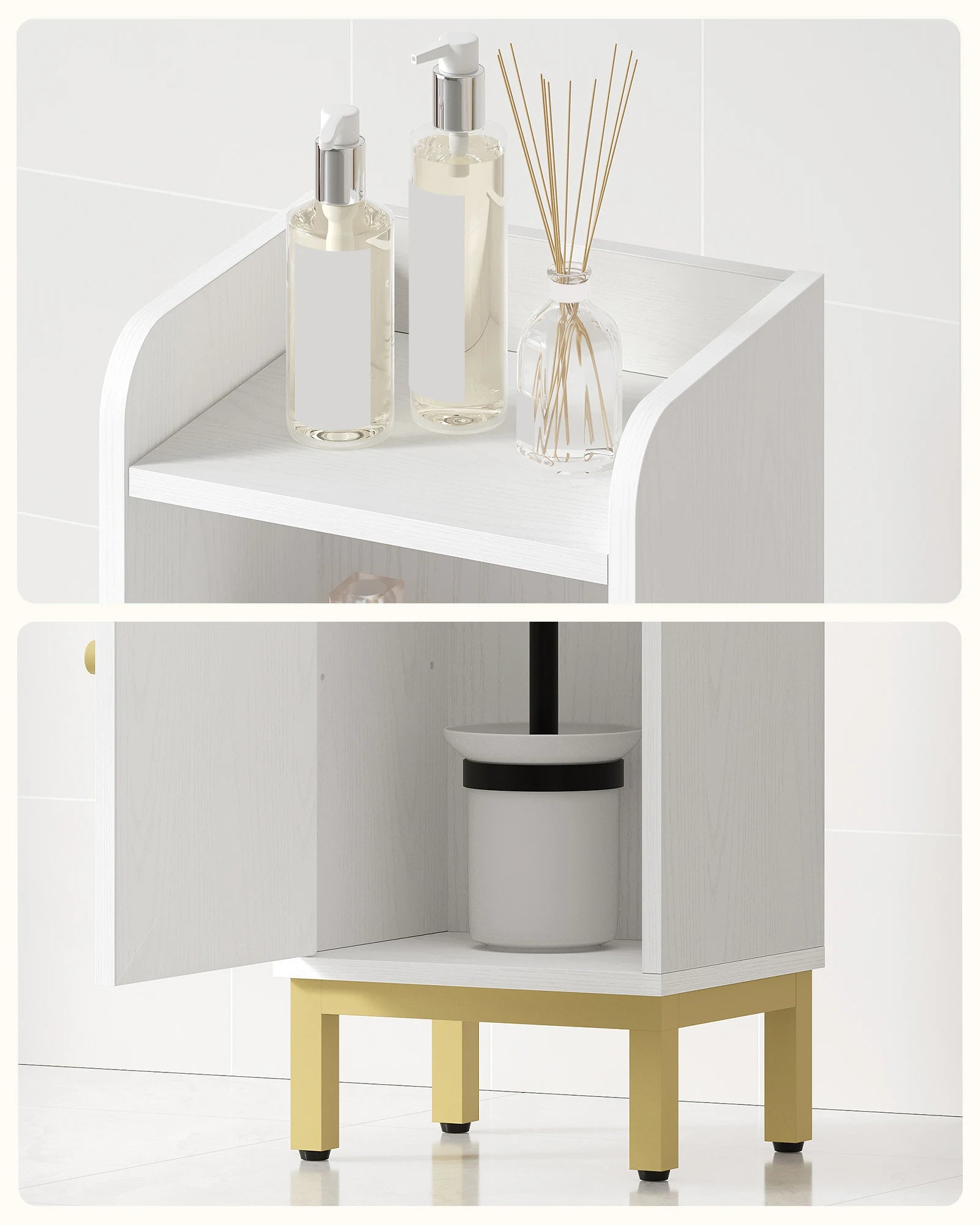 Smalle Badkamerkast met Deur en Verstelbare Planken – Ruimtebesparende Toiletkast – Moderne Badkamer Opbergkast Wit/Zwart