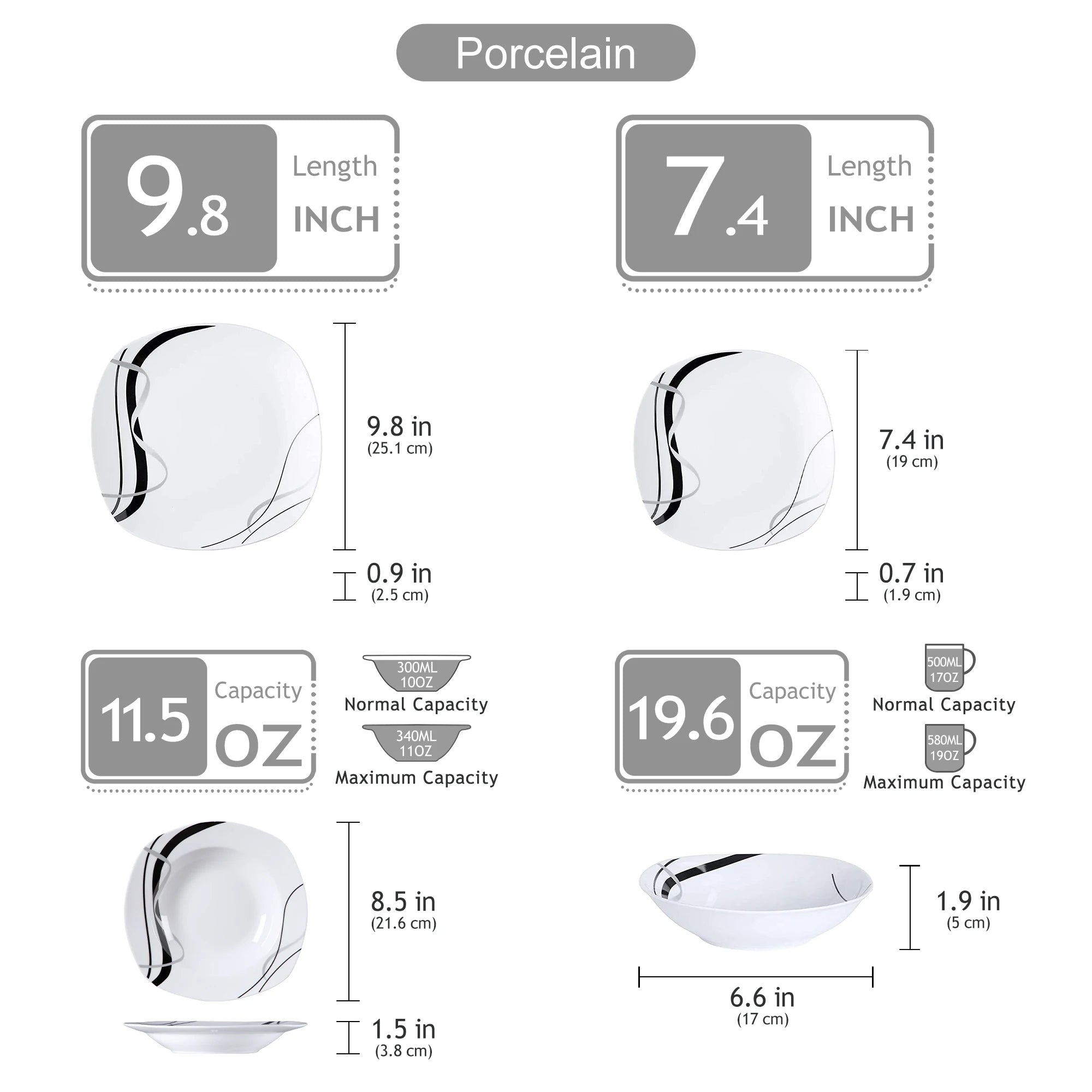 Porseleinen Serviesset 18/36-delig – Modern Keramisch Servies met Borden & Soepkommen – Vaatwasser- en Magnetronbestendig