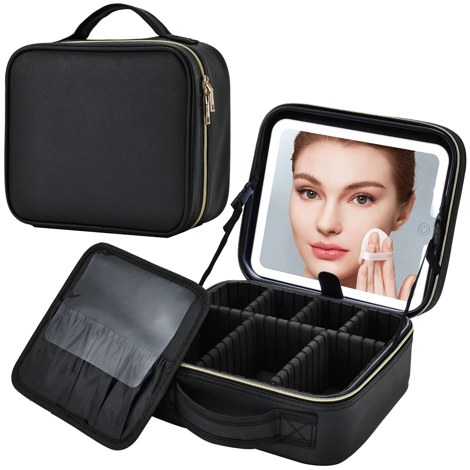 LED Make-uptasje met Spiegel – 3 Lichtstanden – Reismake-uptasje Waterdicht en Compact voor Cosmetica