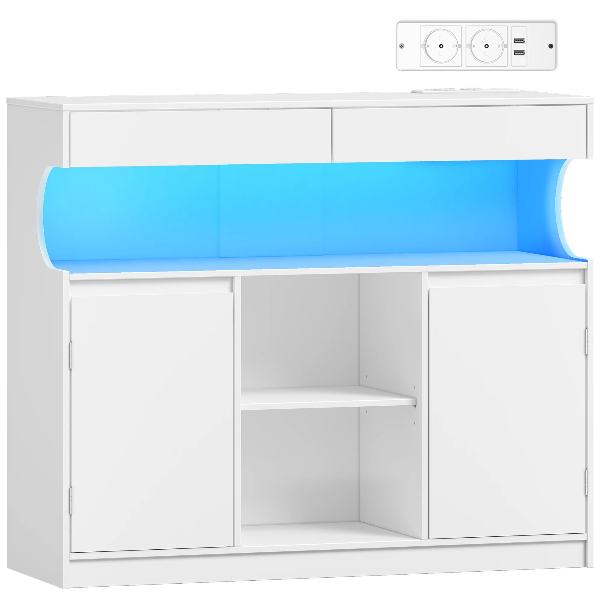 Moderne keuken en opbergkast met LED‑licht & geïntegreerde stopcontacten – multifunctionele buffetkast