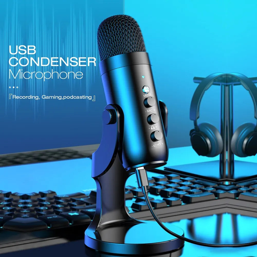 USB Microfoon voor PC, Mac, Gaming, Podcast en Streaming – Condenser Microfoon met Telefoonadapter en Hoofdtelefoonuitgang