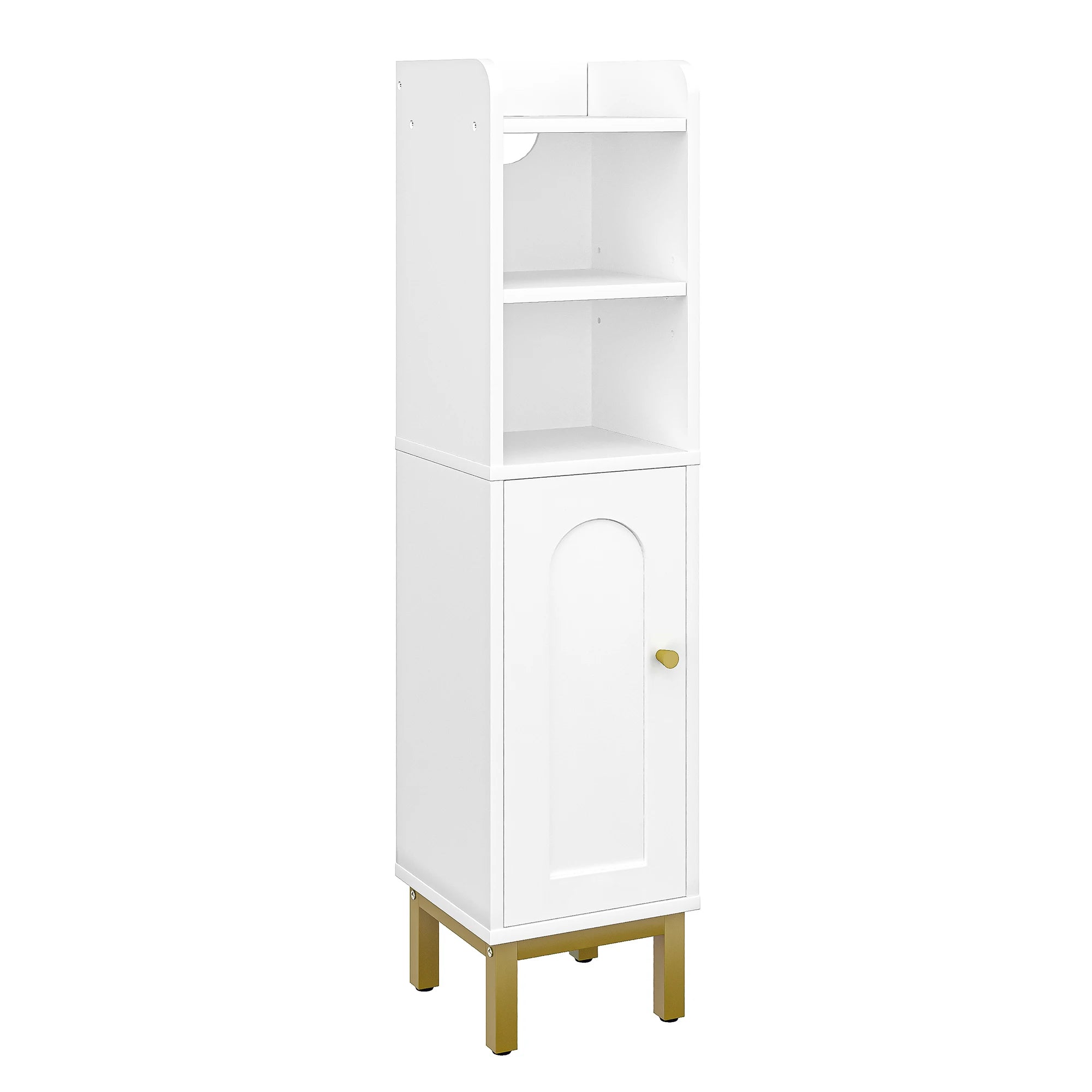 Smalle Badkamerkast met Deur en Planken – Ruimtebesparende Toiletkast – Hoekkast Badkamer Wit