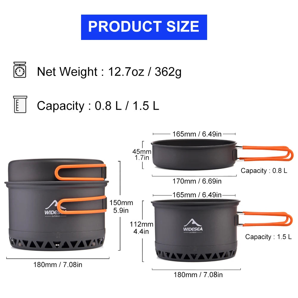 Outdoor Camping Kookset – Lichtgewicht Potten Set 1,3L & 2,3L voor Kamperen