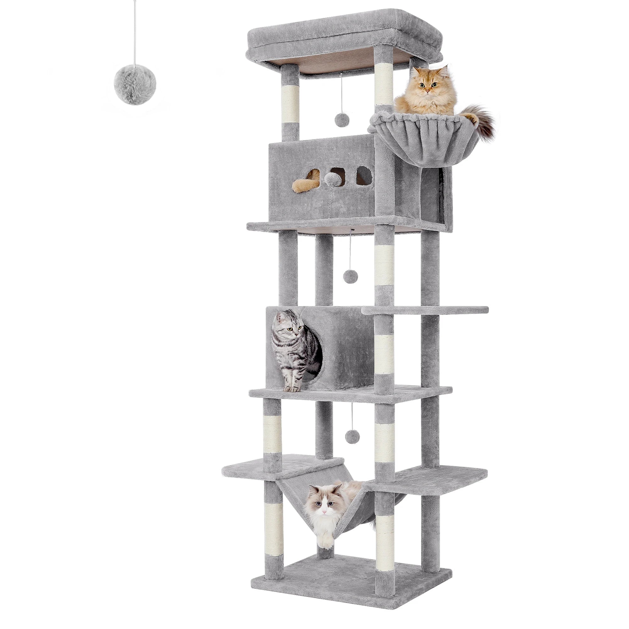 210 cm Grote Krabpaal Kattenboom – Luxe Multi-Level Kattenhuis met Krabpalen, Hangmat & Speelgoed voor Grote en Meerdere Katten