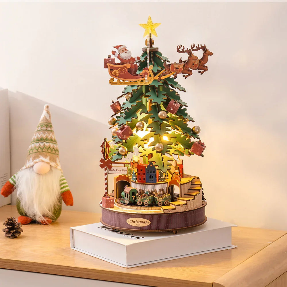 3D Houten Kerstboom Muziekdoos – DIY Puzzel met Licht en Feestelijke Kerstmelodieën – Origineel Cadeau voor Volwassenen en Kinderen