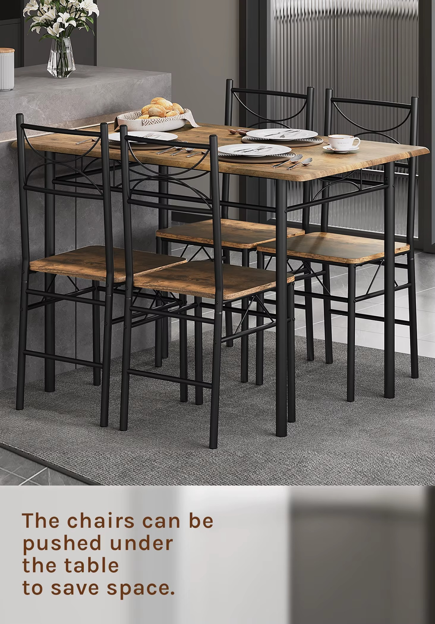 Eettafel Set voor 4 Personen – Rechthoekige Tafel met 4 Stoelen