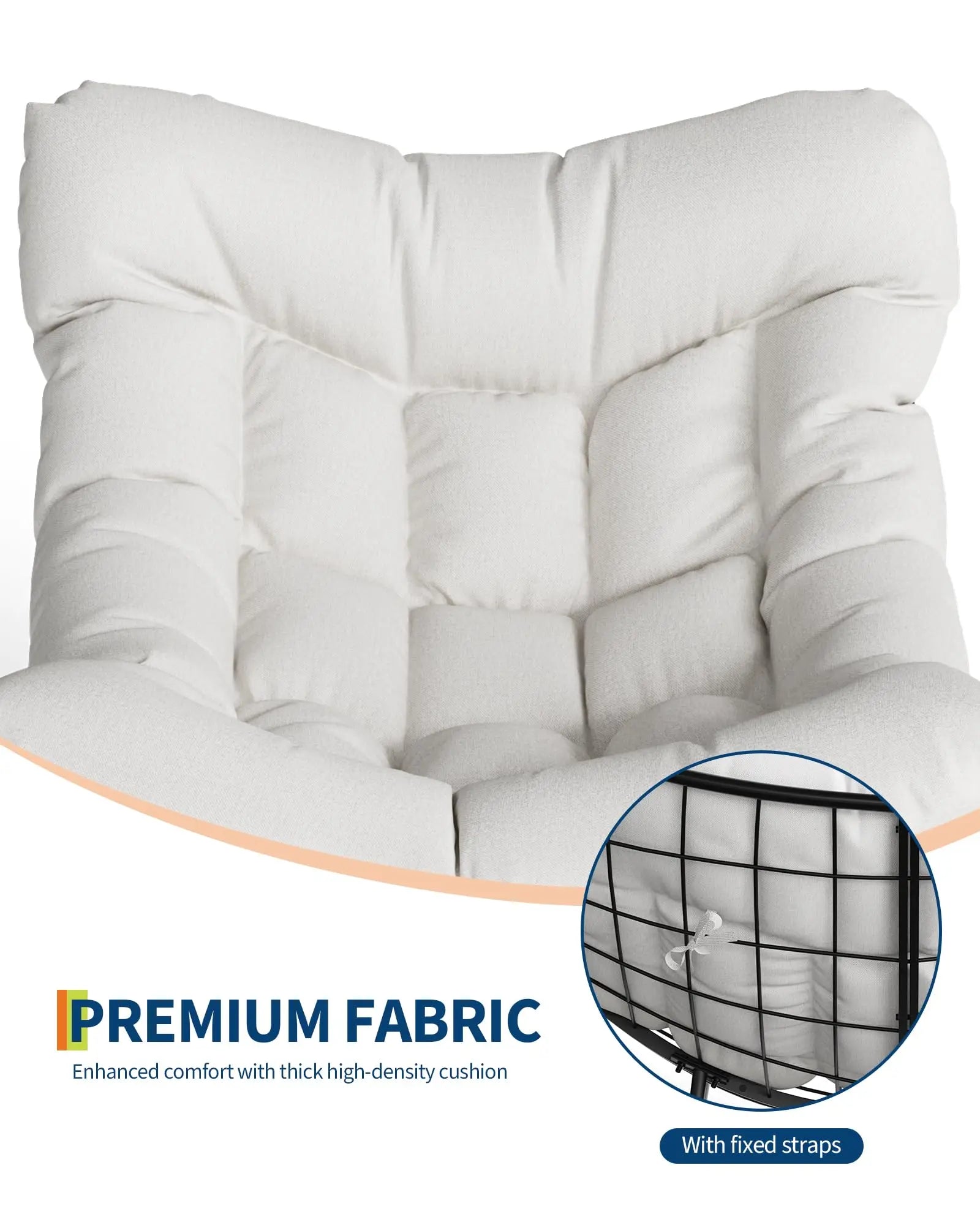 Papasan Schommelstoel voor Buiten met Kussen – Grote Rotan Loungestoel met Metalen Frame voor Tuin, Balkon & Veranda