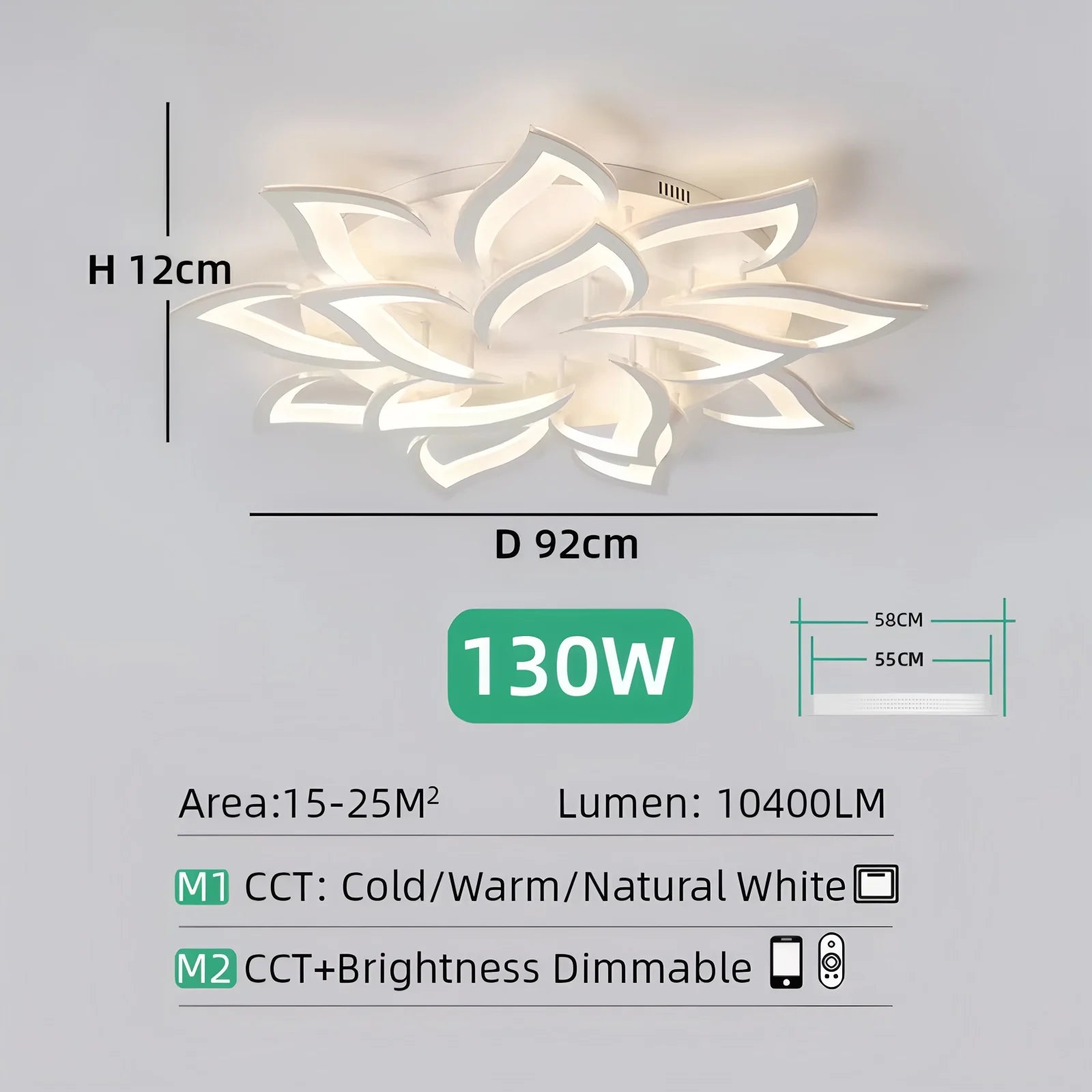 Dimbare LED Plafondlamp Lotus Design Wit/Zwart – Moderne Scandinavische Plafondverlichting met Afstandsbediening