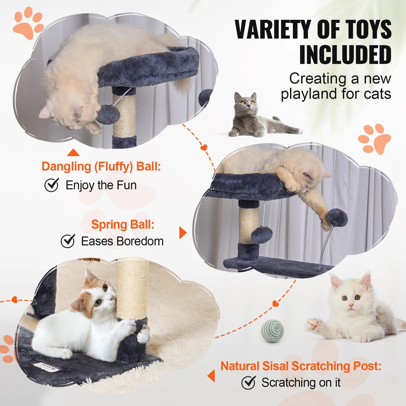 Kattenboom met Krabpaal en Hangmat – 5 Niveaus Donkergrijs met Huis en Speeltjes voor Binnenkatten