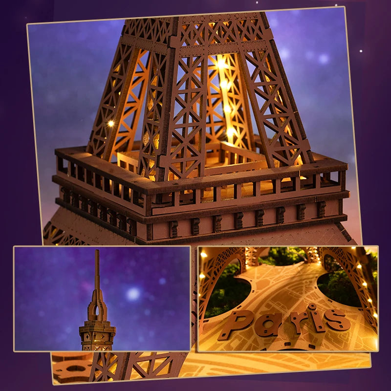 3D Houten Puzzel Eiffeltoren met LED Licht – DIY Modelbouw Kit voor Volwassenen en Kinderen – Creatief Knutselpakket 22x21x49 cm