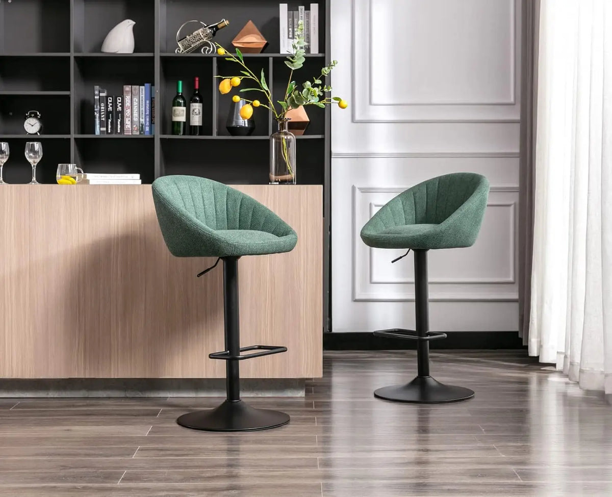 Set van 2 Barstoelen – Draaibare Barkrukken met Rugleuning, Verstelbare Hoogte & Voetensteun – Groen