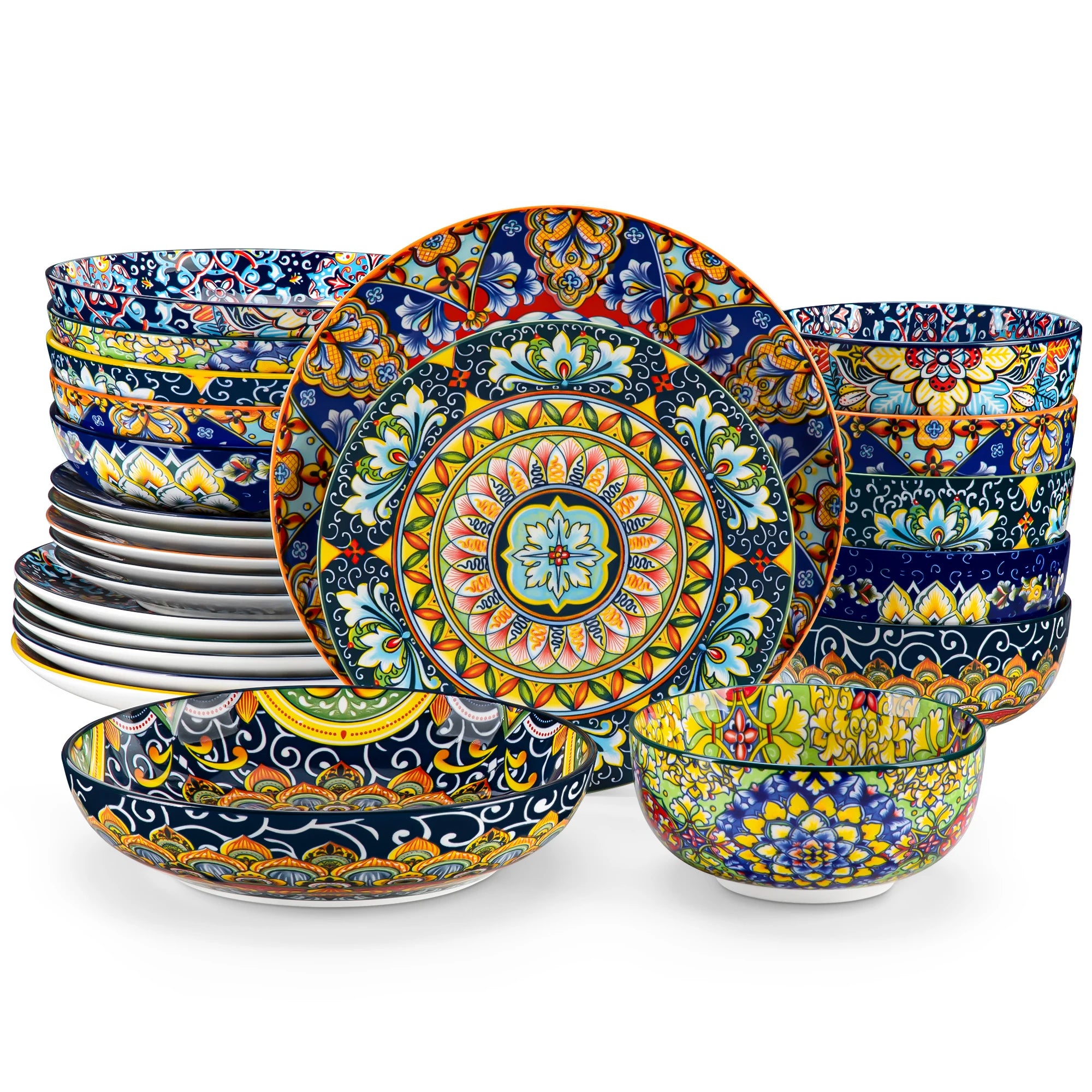 Boheemse Servies Set 24-delig – Porselein Servies voor 6 Personen – Kleurrijk Keramiek Servies met Borden en Kommen