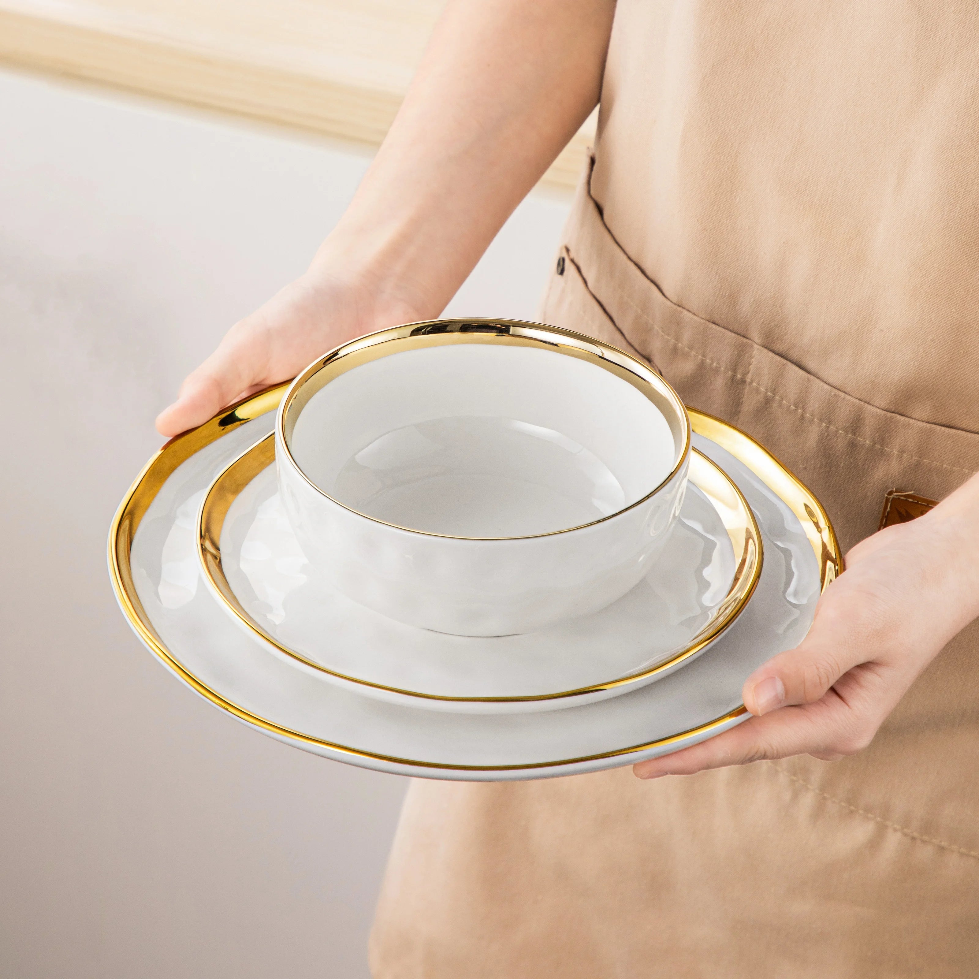 Luxe Servies Set 12-Delig Wit met Gouden Rand – Keramisch Servies voor 4 Personen