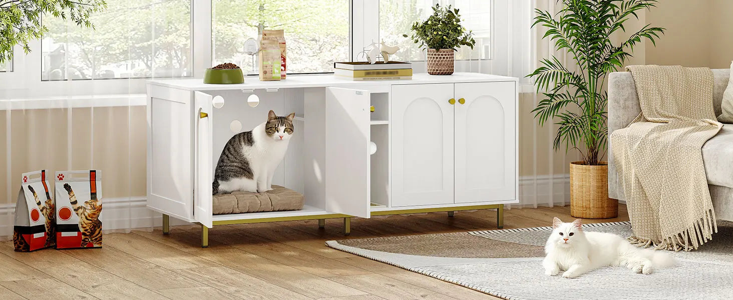 Stijlvolle Kattenbak Kast met Verbergde Kattenbakruimte & Opbergruimte – Multifunctioneel Meubel voor 2 Katten