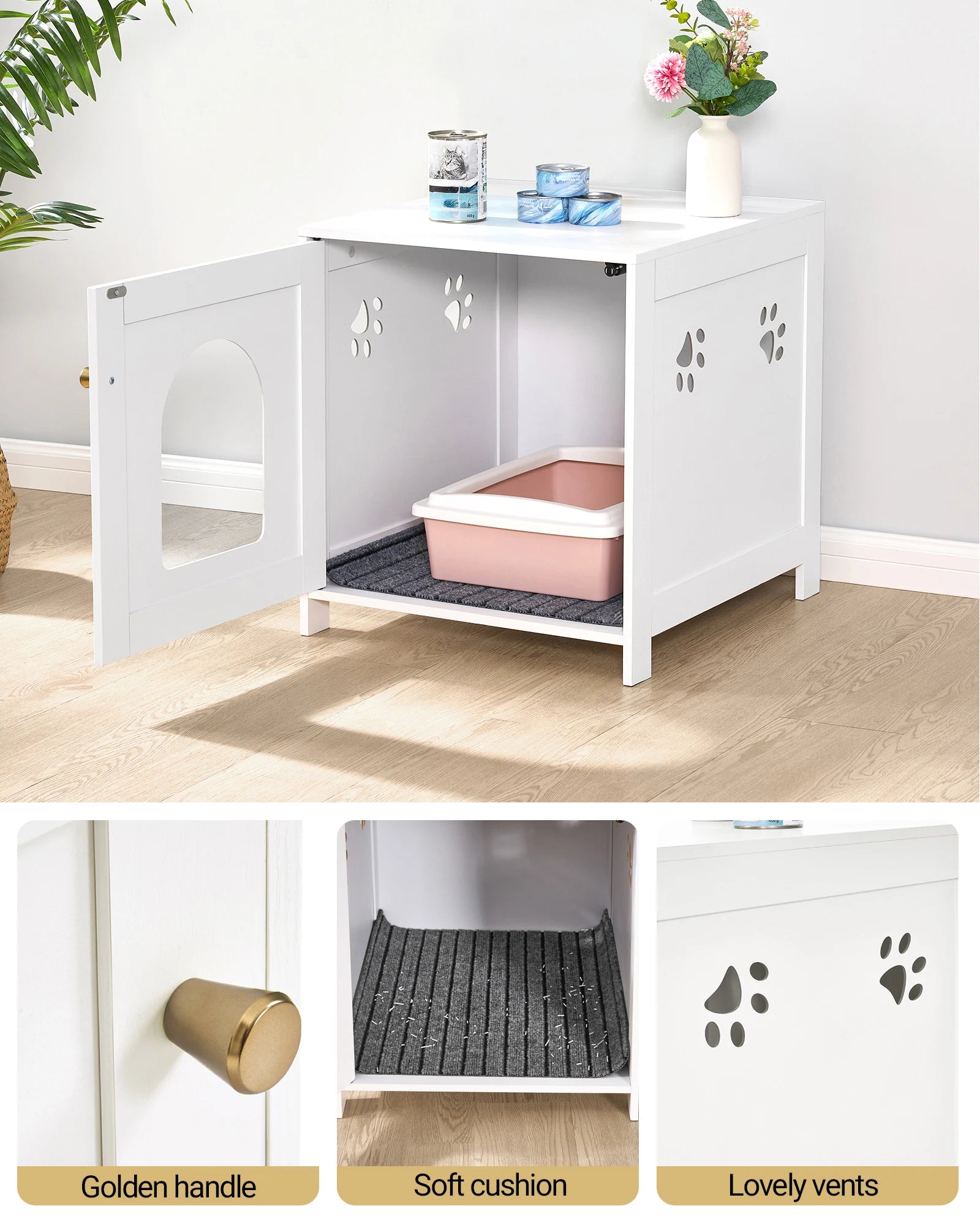 Verborgen kattenbakmeubel – Luxe houten kattenhuis met zijtafelfunctie