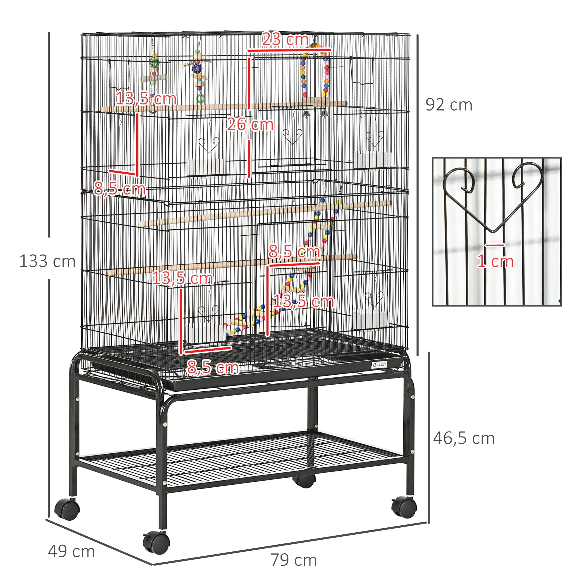Grote Metalen Vogelkooi met Standaard en Wieltjes – Ruime Vogelkooi voor Parkieten en Kleine Vogels 133 cm
