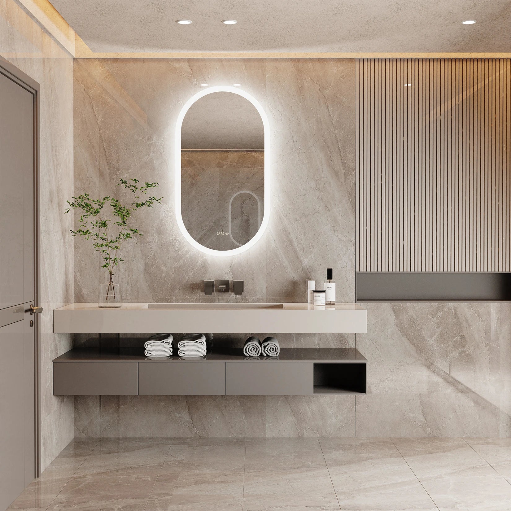 Ovale LED Badkamerspiegel met Verlichting en Anti-Condens – Frameloze Wandspiegel met Touchsensor en Dimbaar Licht