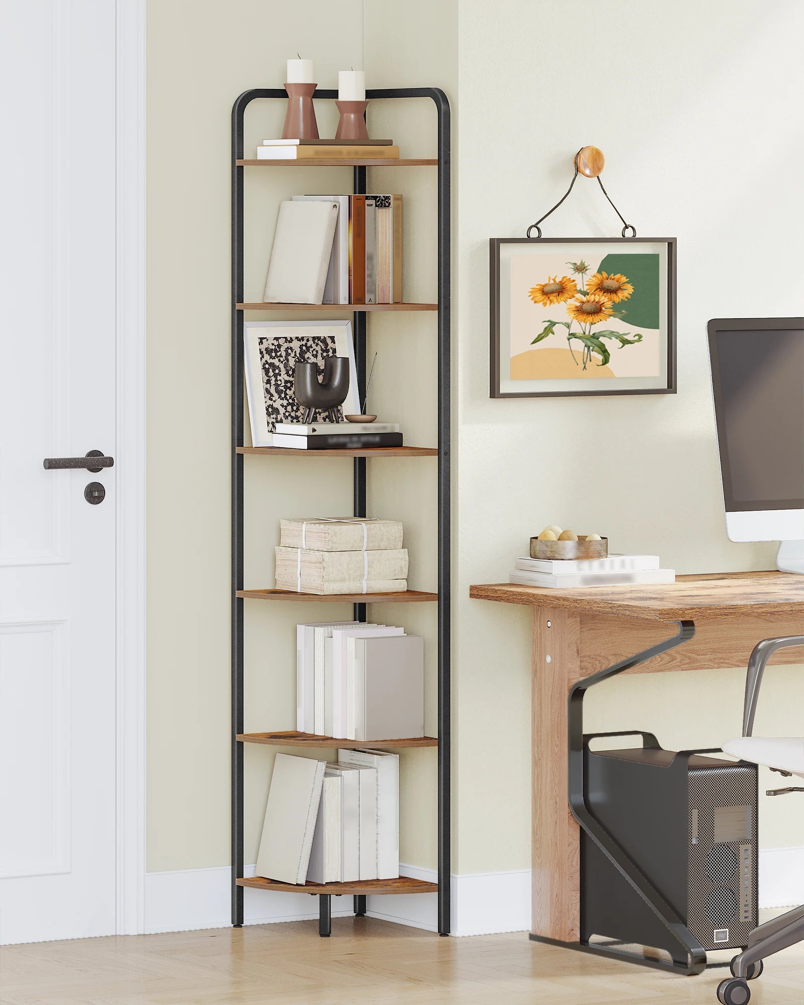 Hoekrek met 6 Planken – Open Boekenplank en Opslagrek voor Woonkamer en Kantoor