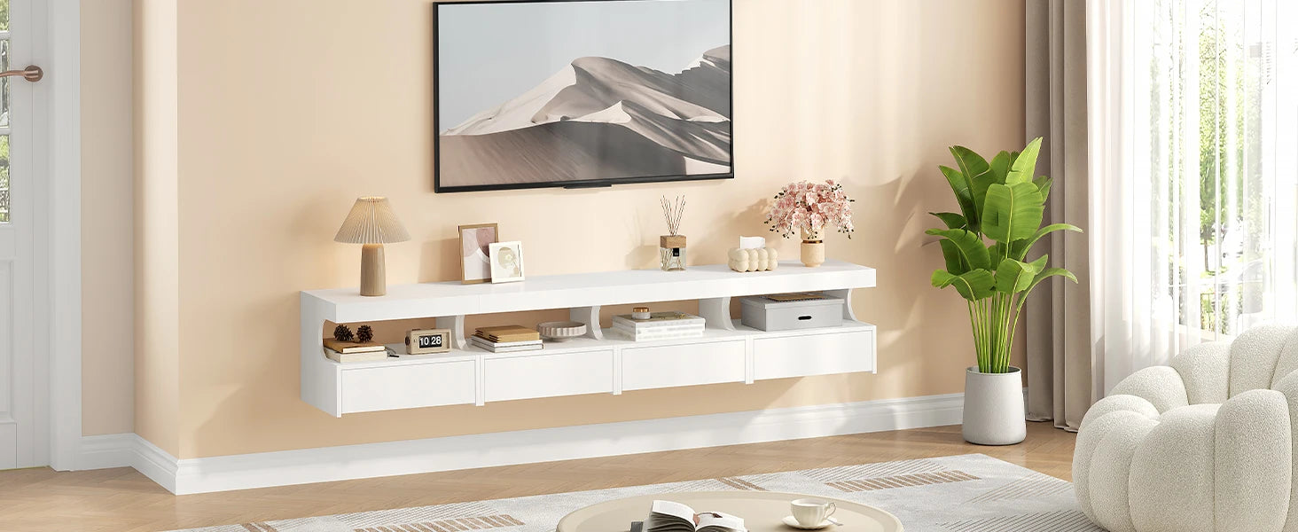 Zwevend Nachtkastje met Lade – Wandplank Bedside Table met Opbergruimte – Modern Minimalistisch Wit Design