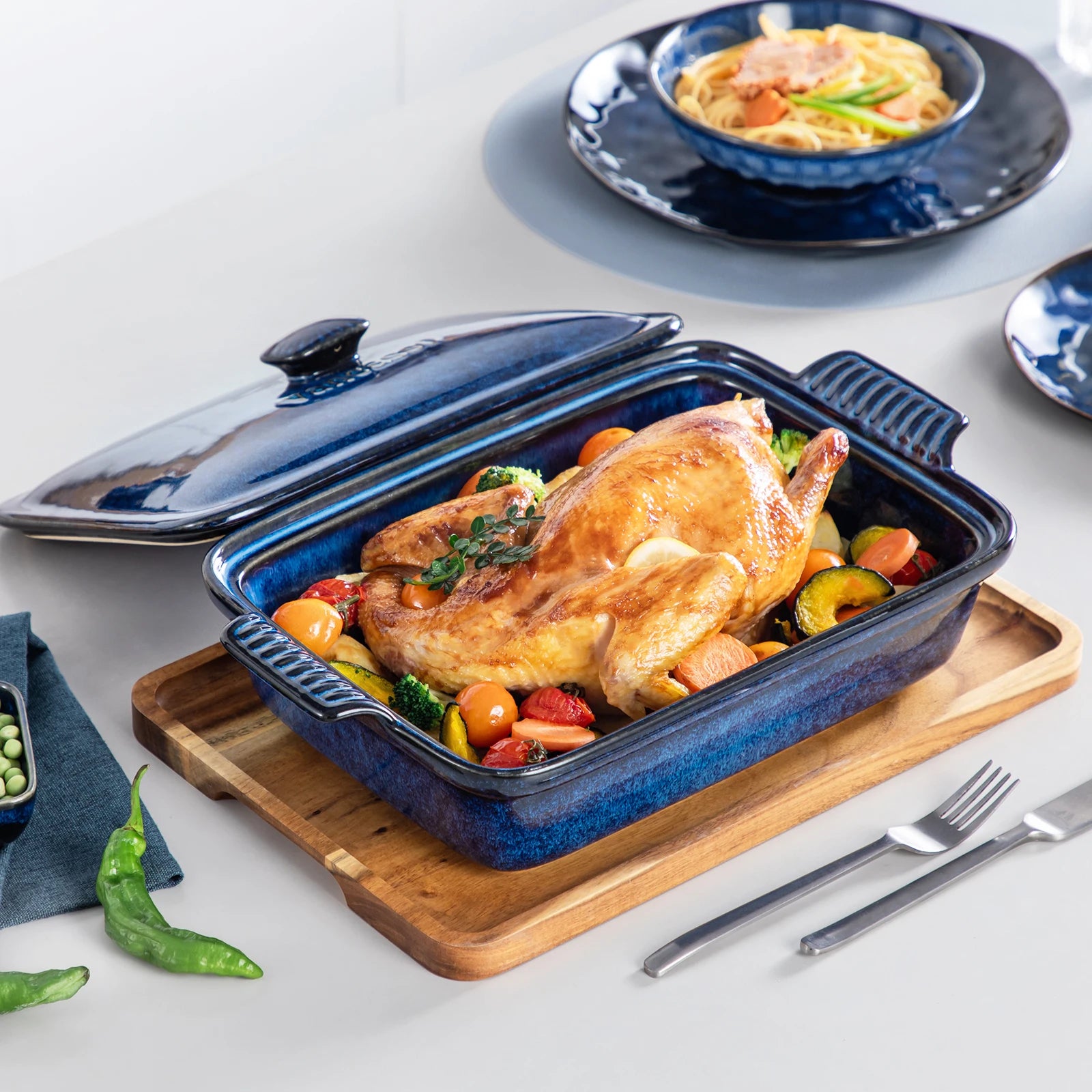 Ovenschaal met Deksel 3,8L – Blauwe Lasagneschaal van Steengoed voor Oven en Magnetron