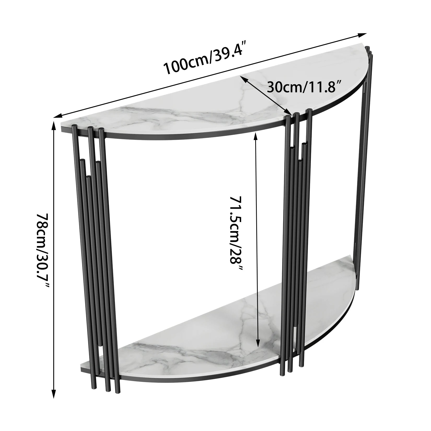Half Moon Console Tafel van Echt Marmer Look – Moderne Haltafel met 2 Lagen voor Entree & Woonkamer