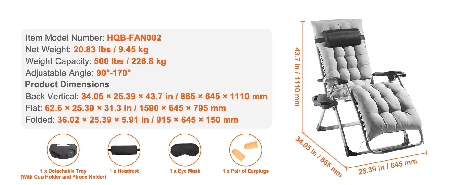 Zero Gravity Stoel Verstelbaar met Kussen & Accessoires – Comfortabele Ligstoel voor Tuin, Camping & Balkon