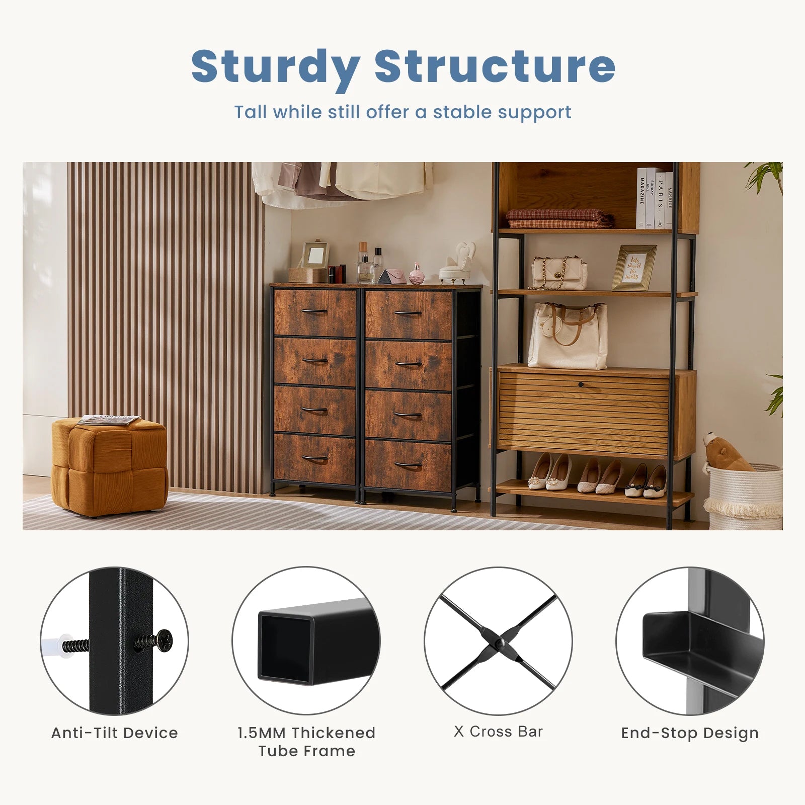 Moderne Kast met 4 Lades – Multifunctionele Slaapkameropberger