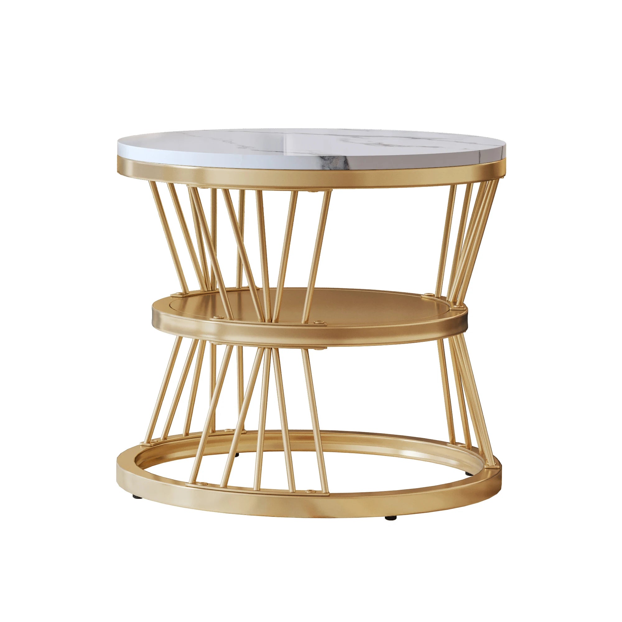 Set van 2 Ronde Marmeren Koffietafels – Goud/Wit – Luxe Salontafel Set