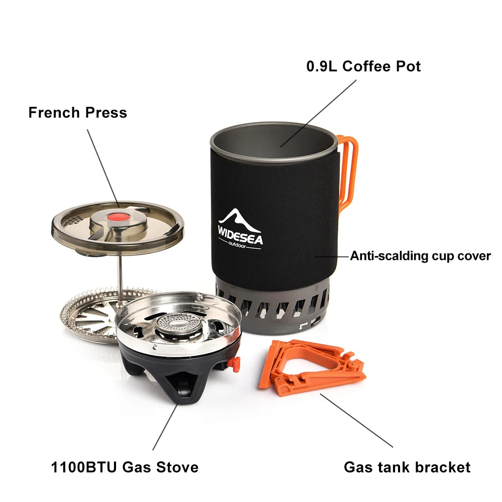 Draagbare Camping Koffiezetter Set French Press 0,9L – Compact Voor Outdoor & Kamperen