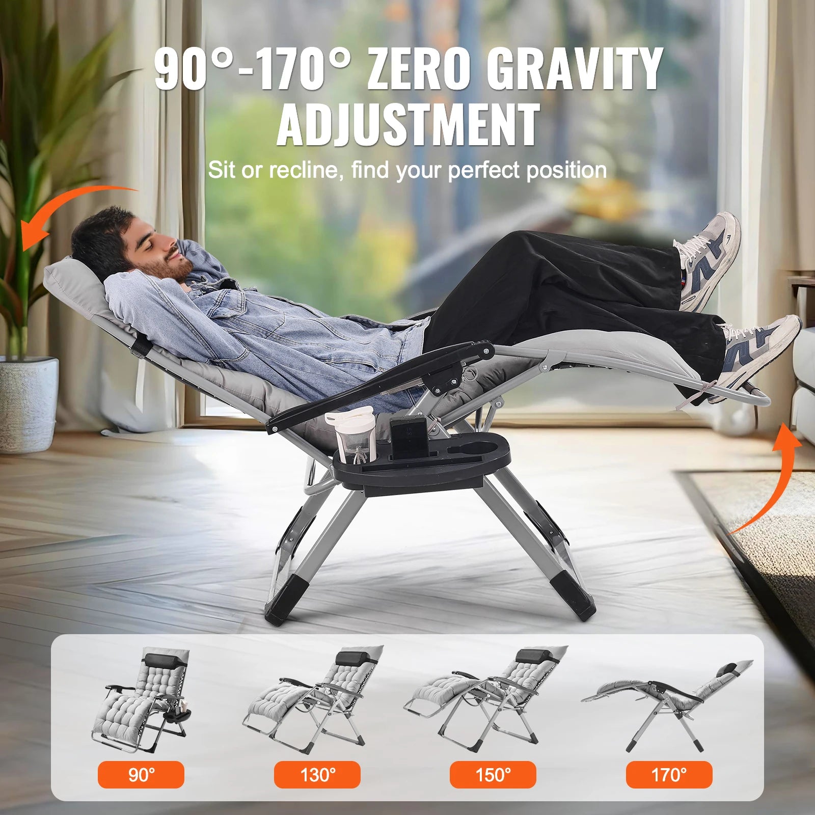 Zero Gravity Stoel Verstelbaar met Kussen & Accessoires – Comfortabele Ligstoel voor Tuin, Camping & Balkon