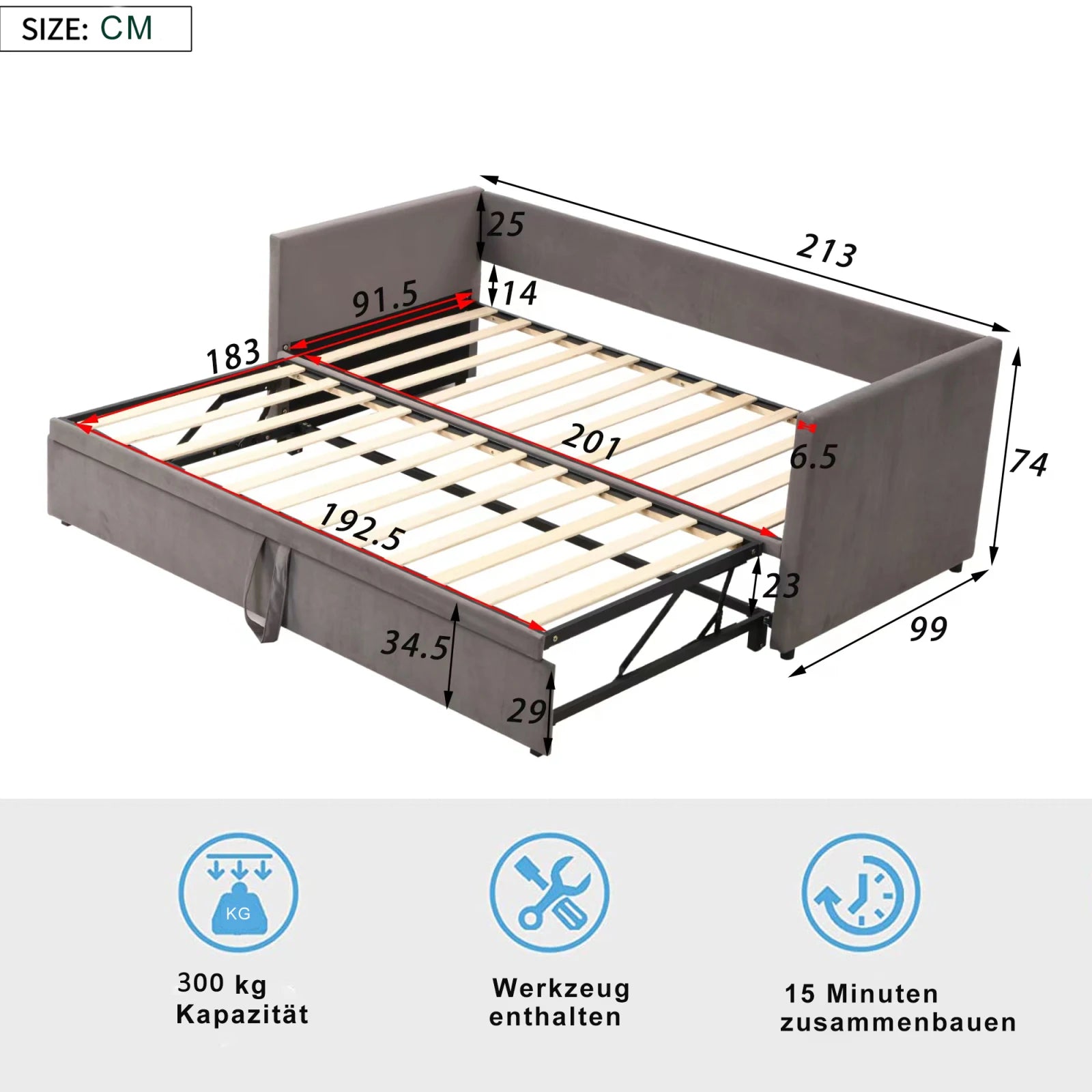 Fluwelen 2‑in‑1 Slaapbank 90×200 cm – Multifunctionele Bank & Bed