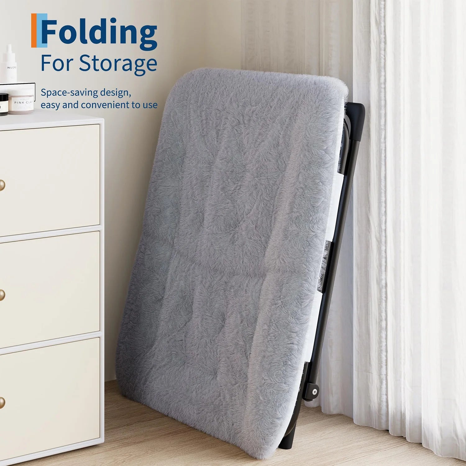XL Opvouwbare Loungestoel met Faux Fur – Pluche Comfortstoel met Antislip Frame voor Woonkamer, Slaapkamer & Studentenkamer