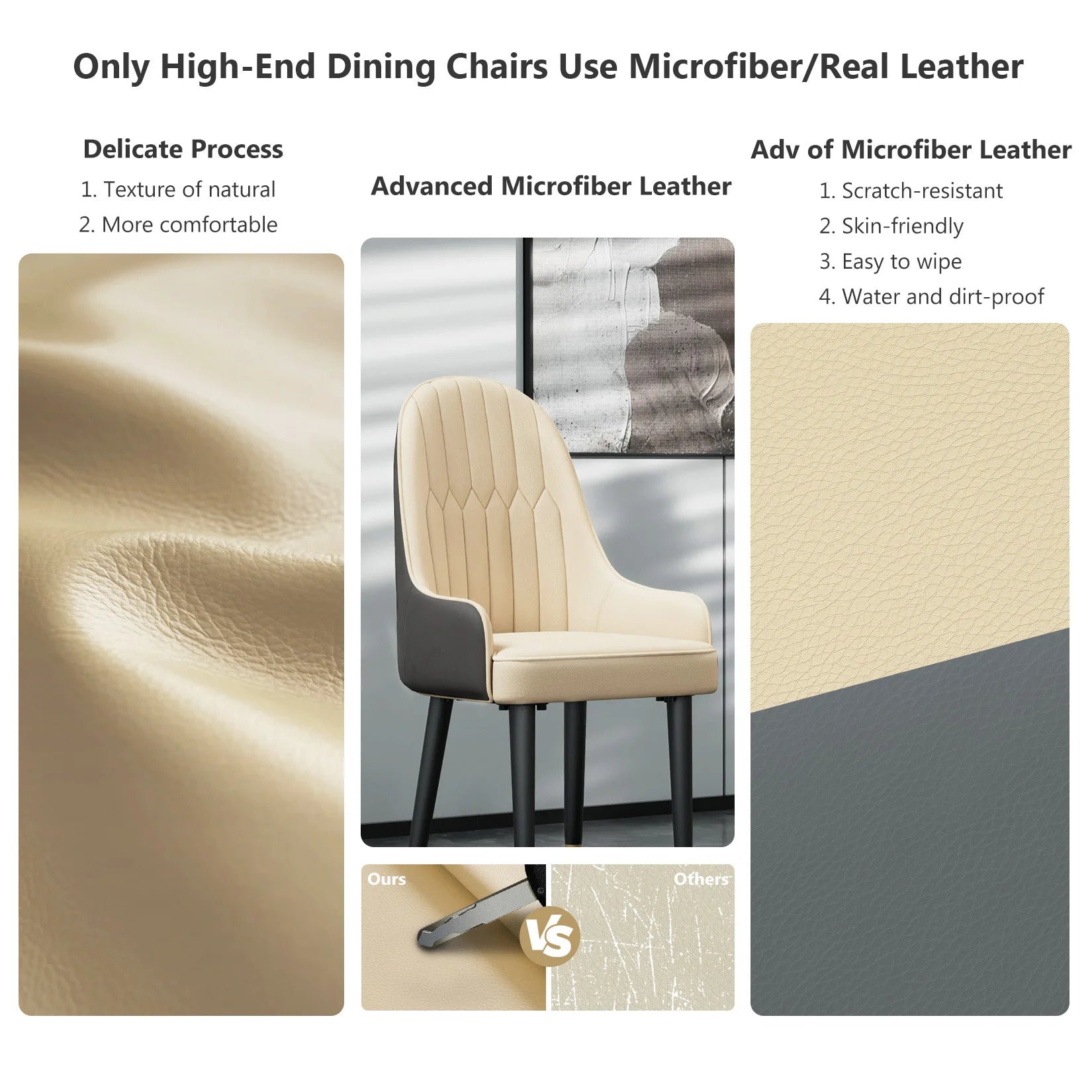 Luxe Eetkamerstoelen Set van 2 – Microvezel Leren Stoelen met Houten Poten | Moderne Gestoffeerde Dining Chairs