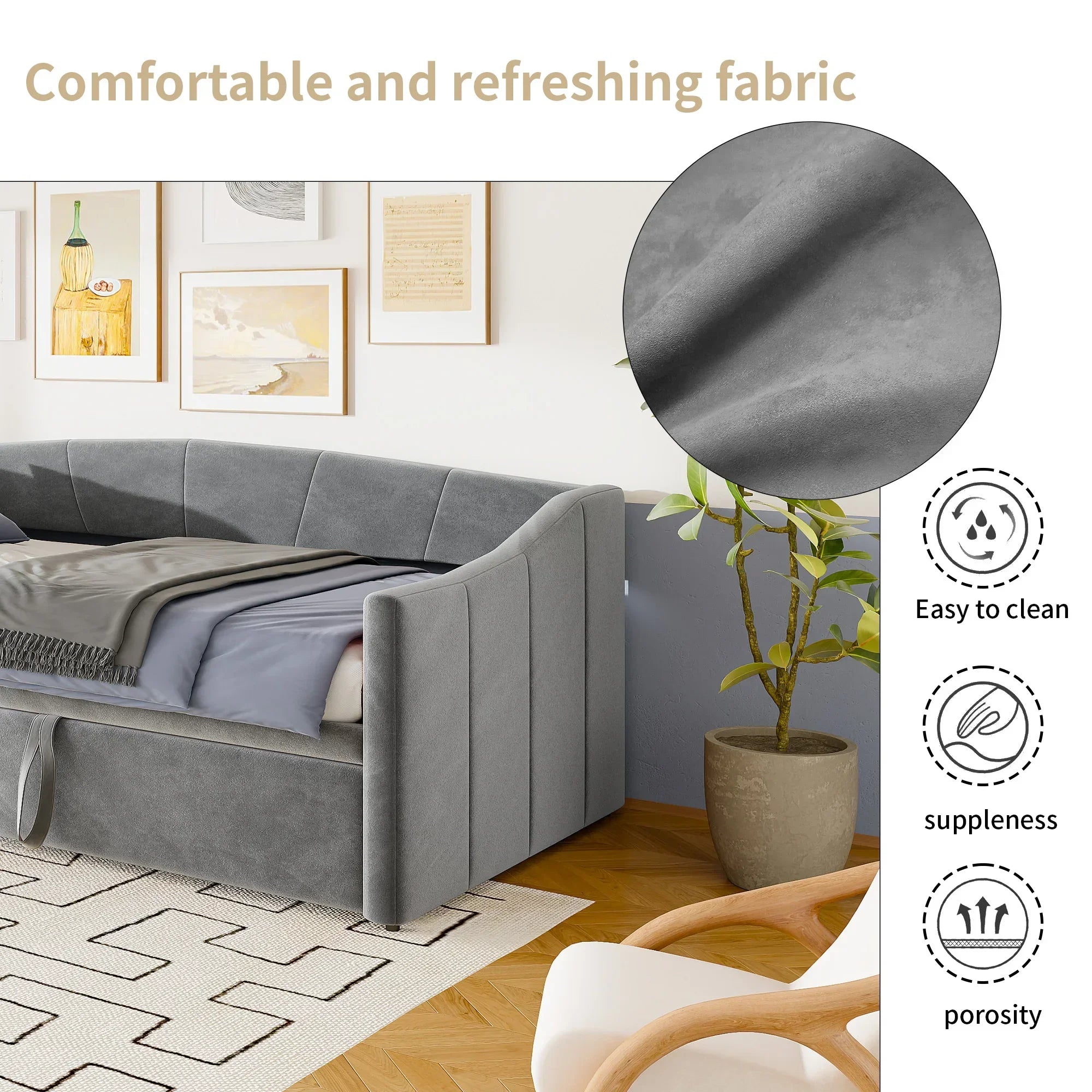 Fluwelen 2‑in‑1 Slaapbank 90×200 cm – Multifunctionele Bank & Bed