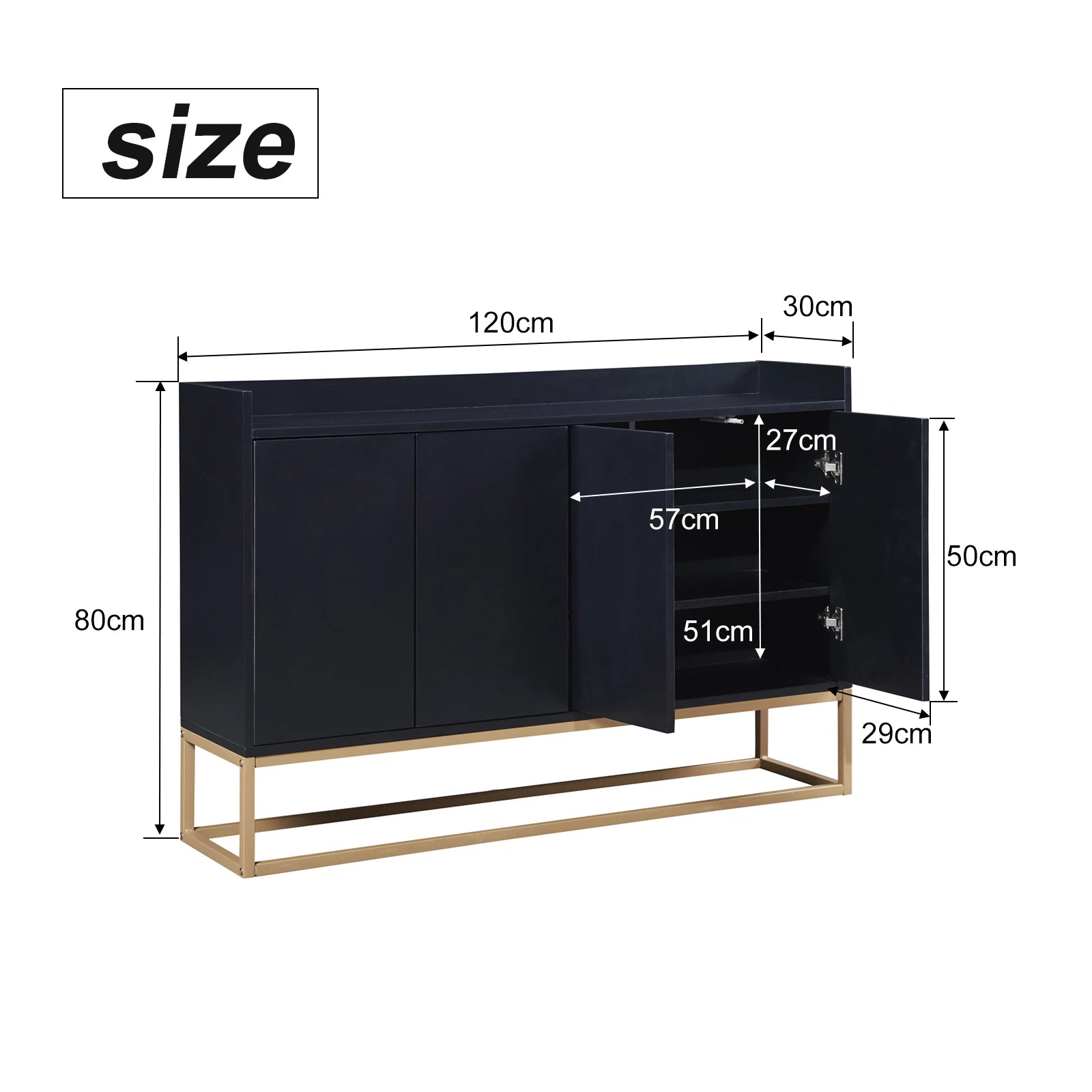 Minimalistische Dressoirkast 4 Deuren met Slot – Opbergkast Metaal & MDF – Moderne Buffetkast voor Woonkamer en Eetkamer