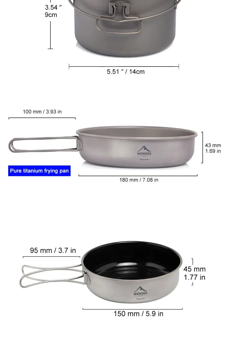 Titanium Outdoor Camping Kookset – Lichtgewicht Titanium Servies Met Kookpot en Koekenpan