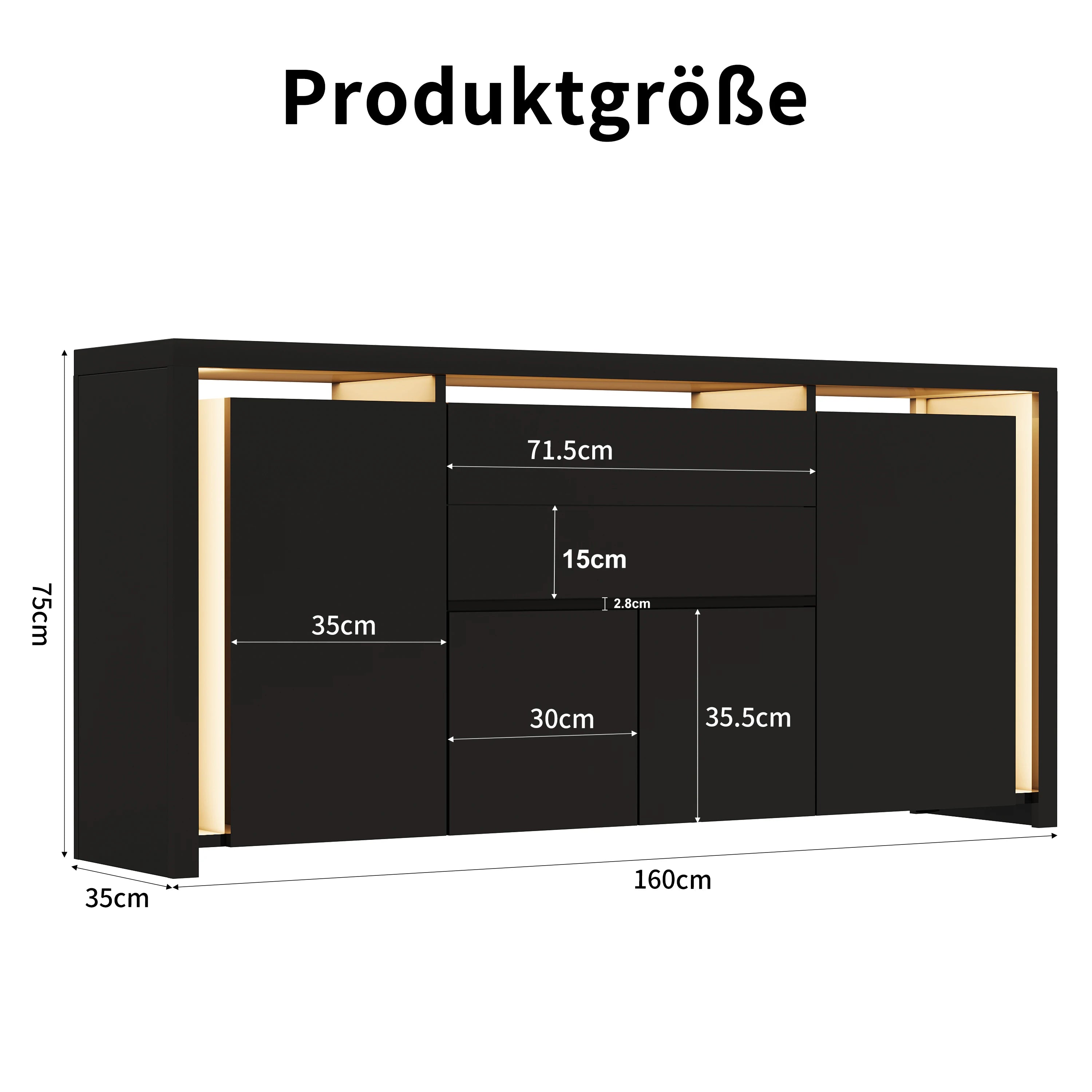 Hoogglans Buffetkast met LED Verlichting – Modern Dressoir met Opbergruimte