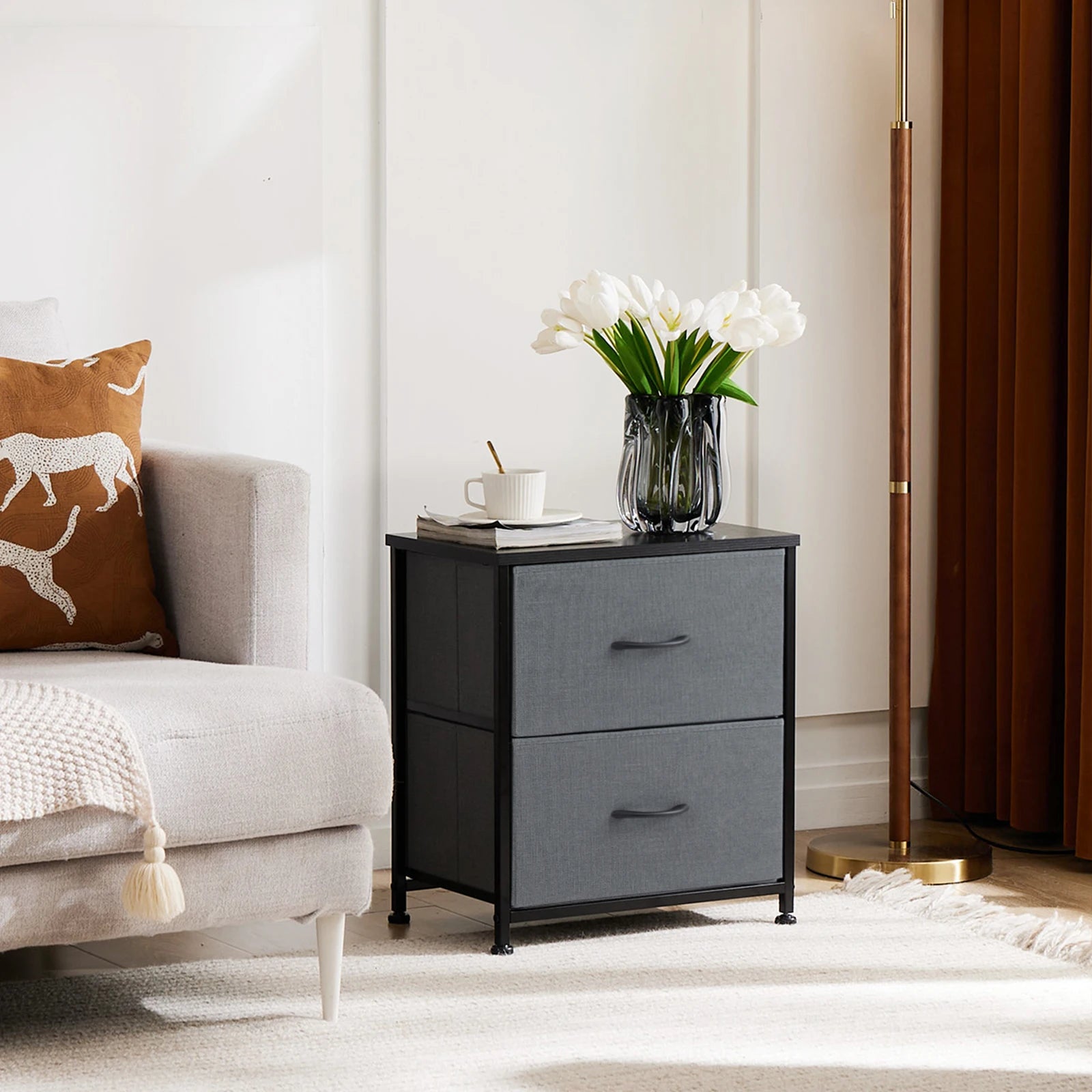 Multifunctionele Ladekast met Stoffen Lades – 2‑Stuks Woonkamer & Slaapkamer Opbergmeubel