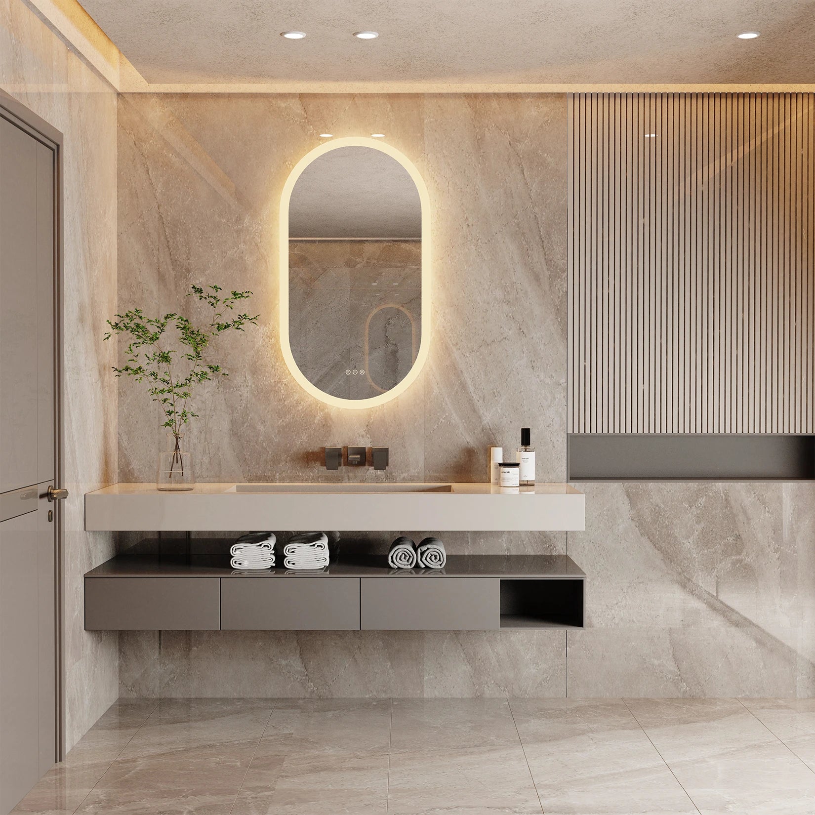 Ovale LED Badkamerspiegel met Verlichting en Anti-Condens – Frameloze Wandspiegel met Touchsensor en Dimbaar Licht
