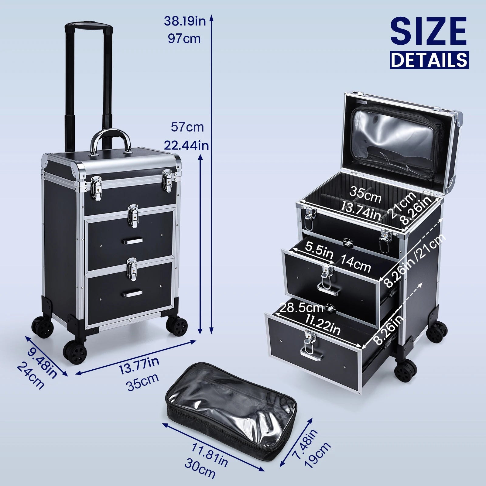 Professionele Cosmetica Trolley met Slot – Grote Make-up Train Case met Lades en Wielen – Duurzaam PVC Organizer voor Visagisten en Make-up Lovers