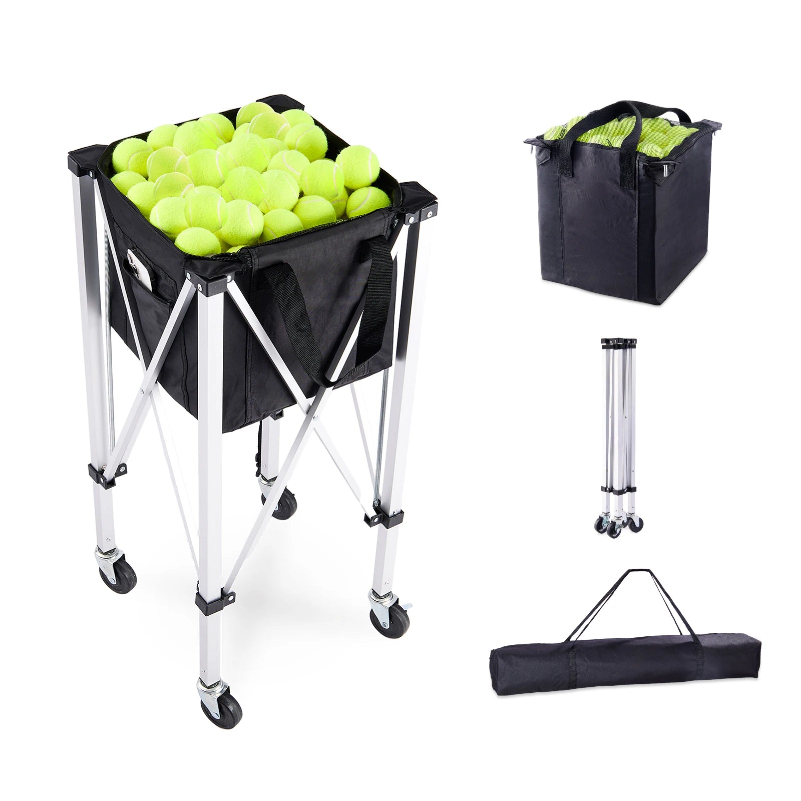 Opvouwbare Tennisballenkar met Wielen – 180 Ballen Capaciteit – Lichtgewicht Aluminium Tennis Ballenwagen voor Training & Coaching