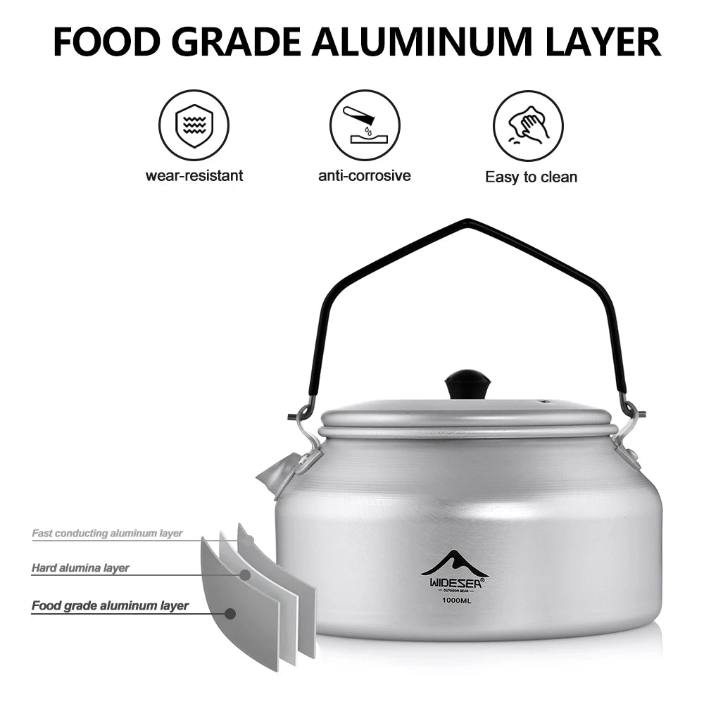 Draagbare Aluminium Camping Waterkoker 1L – Lichtgewicht Outdoor Ketel Voor Koken & Warme Dranken