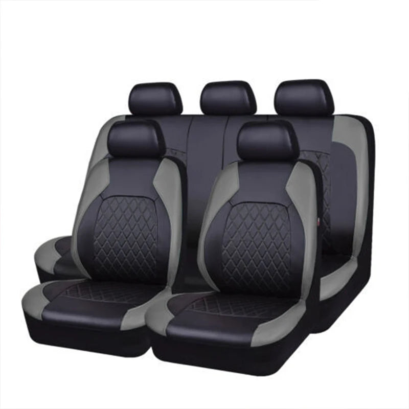 9-Delige Waterdichte Autostoelhoezen Set van PU Leer – Universele Antislip Auto Stoelbeschermers voor Auto, SUV & Bestelwagen