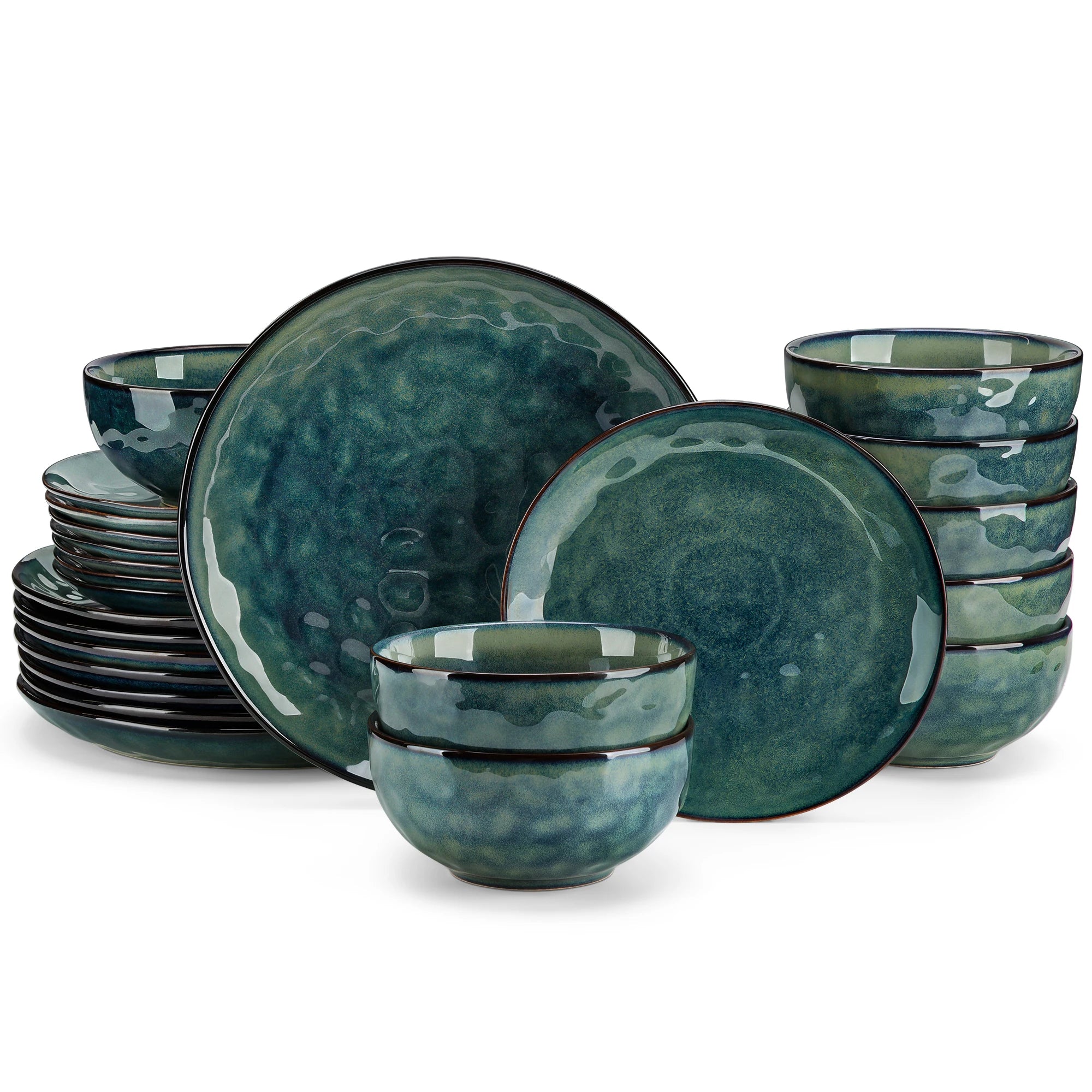Groene Keramische Borden Set 12/24-Delig – Steengoed Servies voor 4 of 8 Personen – Modern & Magnetronbestendig