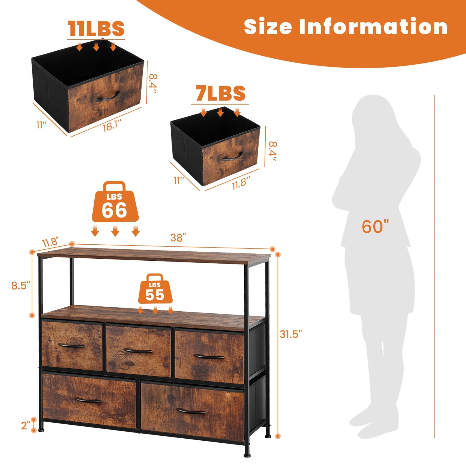 Ruime 5‑lade Schoenenkast en TV‑Meubel – Multifunctionele Opbergkast voor Woonkamer & Hal – Schoenenrek, Kleding & Accessoires Organizer